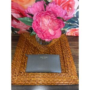 Kate Spade New York Slim Wallet Gray Taupe Snap Closure Card Holder Coin Zip GUC